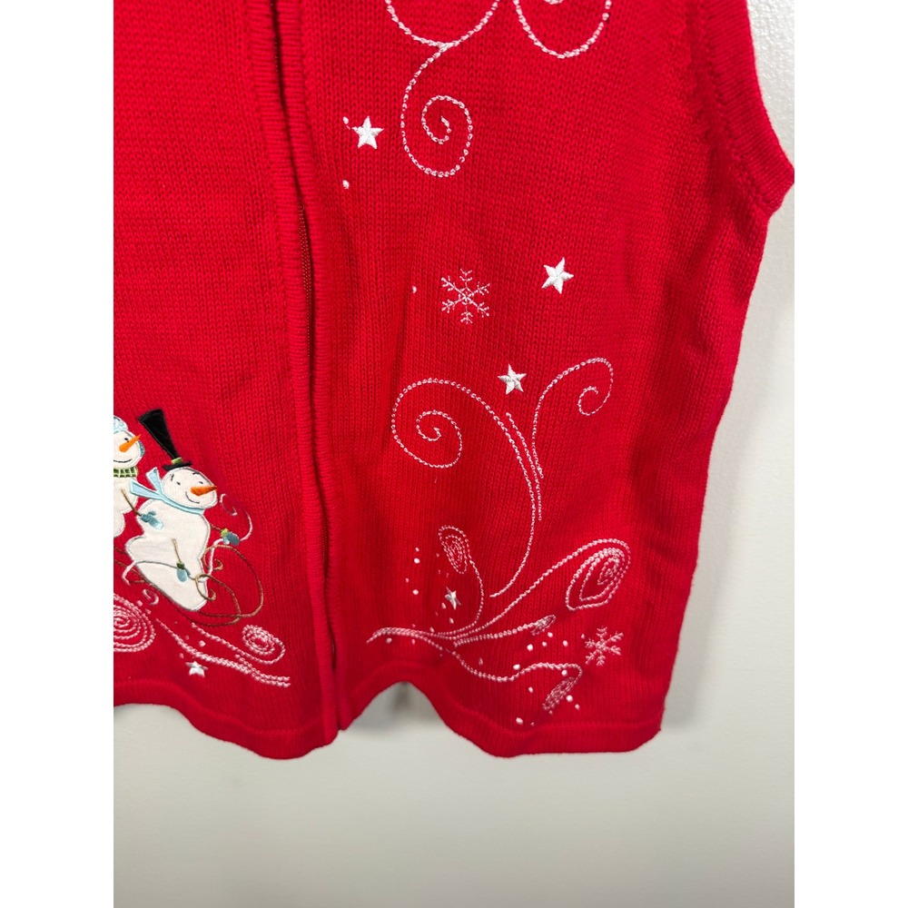 Christopher & Banks Sweate Vest XL Red Ugly Christmas Snowman Zip Up - Picture 5 of 9